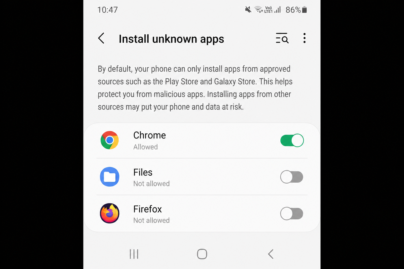 ধাপ ২ — Install unknown apps অনুমতি স্ক্রিনশট