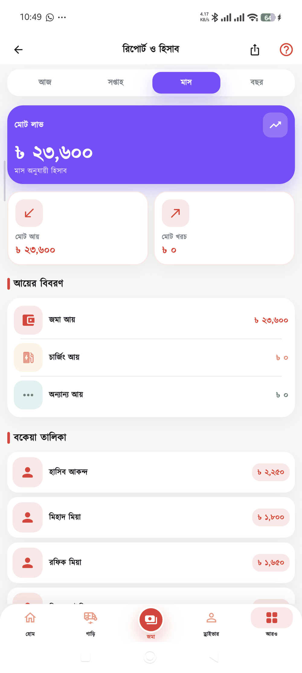 রিপোর্ট ও হিসাব স্ক্রিন