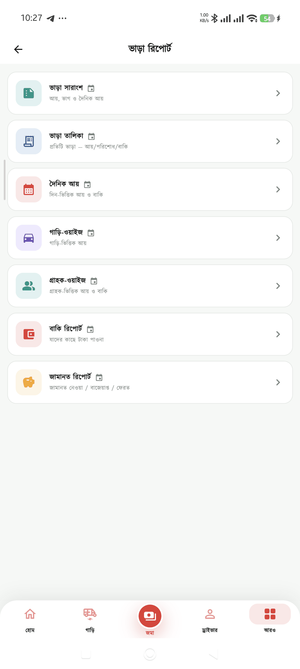 ভাড়া রিপোর্ট স্ক্রিন