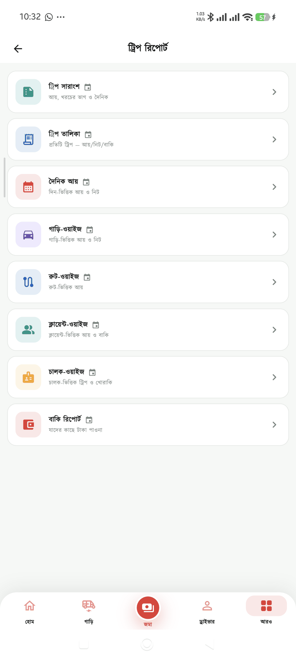ট্রিপ রিপোর্ট স্ক্রিন