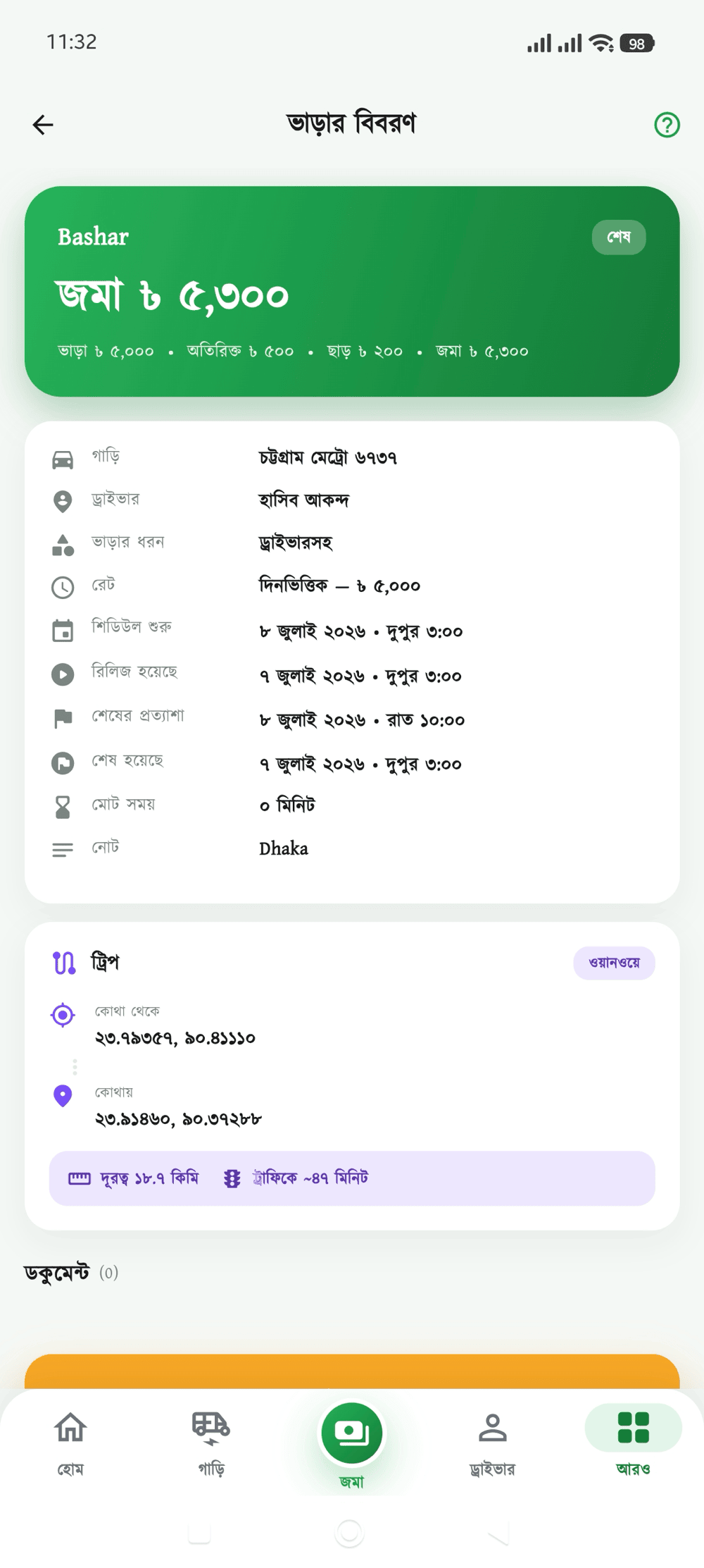 ভাড়ার বিবরণ 1 স্ক্রিন