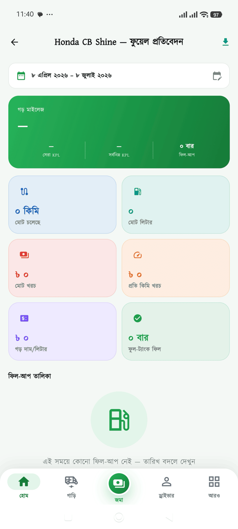জ্বালানি রিপোর্ট স্ক্রিন